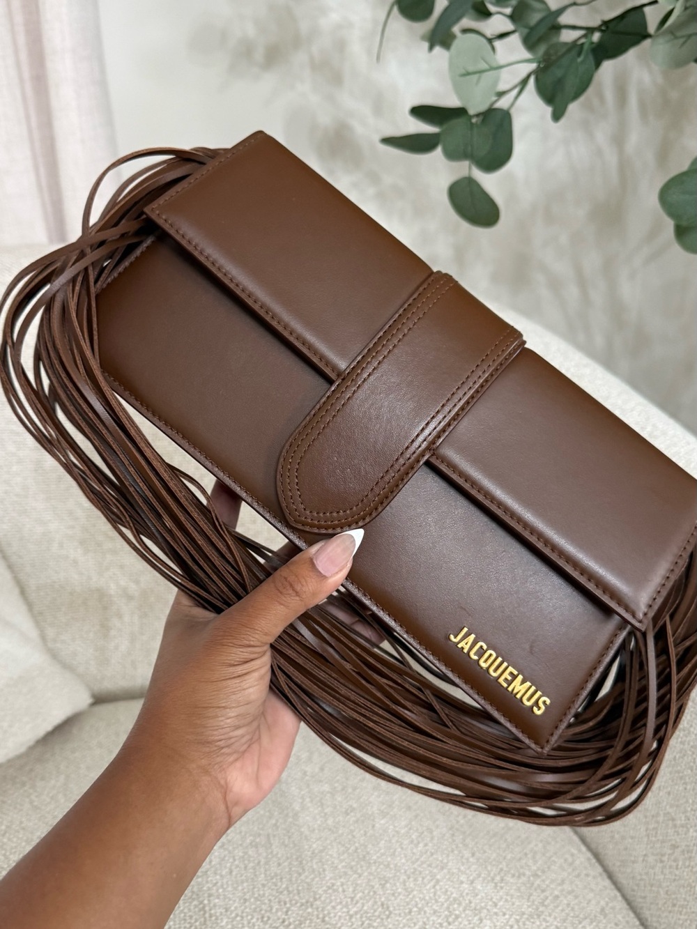Jacquemus Chocolate Brown Leather Fringe Clutch